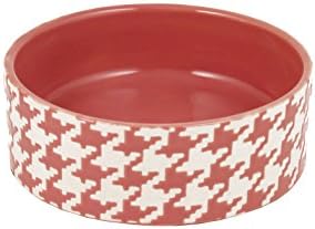 Ceramic Houndstooth Pet Bowl with Non-Slip Pads (5 Inch, Strawberry)
