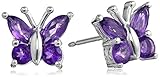 Sterling Silver .88 Cttw Purple Amethyst Butterfly Stud Earrings