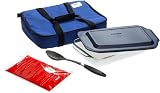 Pyrex Portables 3-Quart Oblong Baking Dish with Basting Spoon and Blue Insulated Carrier