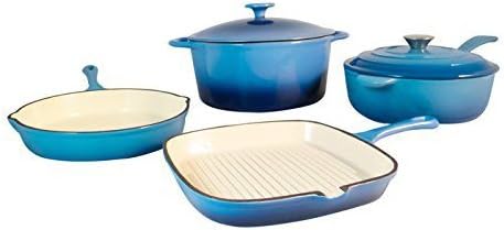 Fancy Cook 6 Pieces Enamel Cast Iron Blue Two Tone Cookware Set by FancyCook