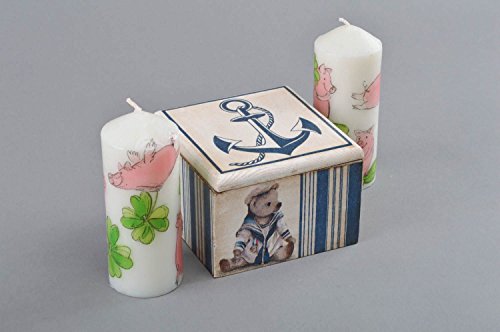 Handmade Decorative Decoupage Small Square Wooden Jewelry Box In Marine Style