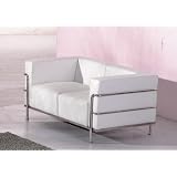 White Leather Le Corbusier Style Contemporary Love Seat
