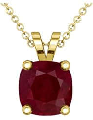 18K Yellow Gold Cushion Cut Ruby Solitaire Pendant