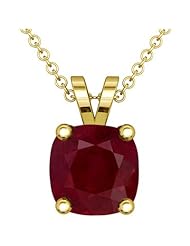 14K Yellow Gold Cushion Cut Ruby Solitaire Pendant