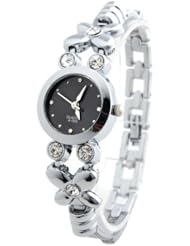 Yesurprise Fashion Silver Bracelet Quartz Black Dial Round Women Lady Wrist Watch