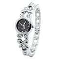 Yesurprise Fashion Silver Bracelet Quartz Black Dial Round Women Lady Wrist Watch