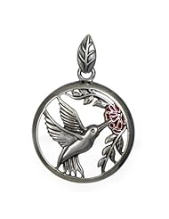 Beautiful Sterling Silver Hummingbird Rose Flower Pendant