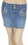 Low Waist Stretch Denim Four Pocket Studded Mini Skirt
