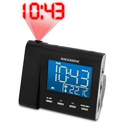 Magnasonic MAG-MM176K AM/FM Projection Clock Radio with Dual Alarm, Auto Time Set/Restore, Temperature Display, and Battery Backup