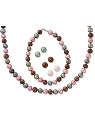 Sterling Silver FW Cultured Pearl 18 in Neck. 7.25 in Bracelet & 3 Piece Ea, Best Quality Free Gift Box Satisfaction Guaranteed