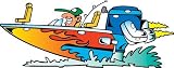 Vehicle Wall Decals - Cartoon Flaming Bass Boat - 12 inch Removable Graphics (4 same)