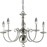 Progress Lighting P4346-09 5-Light Americana Chandelier with Delicate Arms and Decorative Center Column, Brushed Nickel