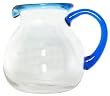 Hand Blown Glass with Sea Blue Rim and Handle Pitcher 7.5"H 80oz