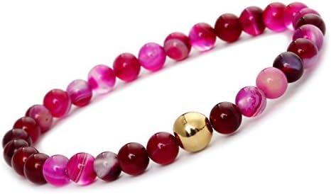 Mens Womens Bracelet - Natural Agate Beads 6mm - Gold plated Ball 8mm
