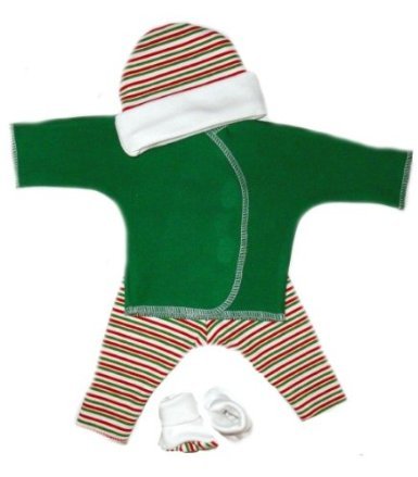 Green Holiday Stripes 4 Piece Set (Newborn 0-3 Months to 12 lbs)