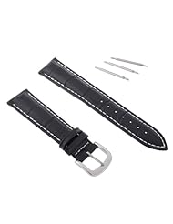 Neewer 22mm Black Genuine Leather White Stitching Watch Strap