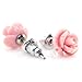 Handcrafted Resin Color Simulated Coral Rose Flower Earring Studs, Hypoallergenic Stainless Steel