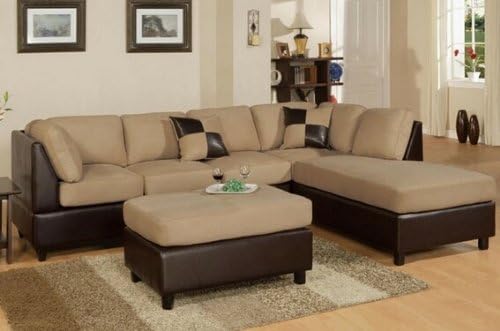3 pc Hazelnut Microfiber sectional sofa with reversible chaise and Free ottoman