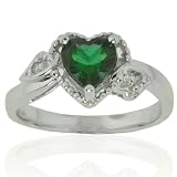 14k White Gold Heart Created Emerald and Diamond Ring (.02 cttw, I-J Color, I1 Clarity), Size 7