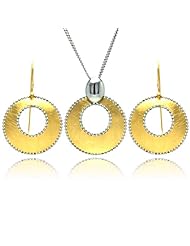 Nickel Free Sterling Silver Necklace & Earring Sets Matte Finish Open Circle Gold Plated Set
