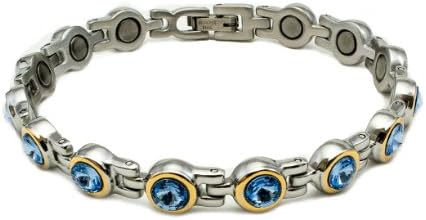 Florent Lady's Magnetic Therapy Bracelet - Gold Plate with Blue Crystal Stones, 7.5-inch - 1155T Blu