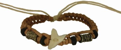 Tribal Real Sharks Tooth Lucky Beige Leather Bracelet
