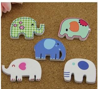 Merritina Colour Mixed Pattern Elephant Wooden Buttons DIY Accessories for Art Craft Sewing Scrapbooking (100pcs)