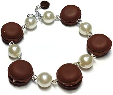 Sweetietiny Strand Bracelet Silver Plated Macaron Sweet Brown Colors Polymer Clay L6.5 Inch
