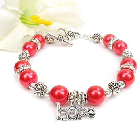 Red Hope Ribbon Awareness Bracelet, AIDS & HIV Awareness, Diabetes, Heart Disease
