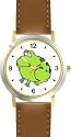 Frog Cartoon Animal - WATCHBUDDY&reg; DELUXE TWO-TONE THEME WATCH - Arabic Numbers - Brown Leather Strap-Children's Size-Small ( Boy's Size & Girl's Size )