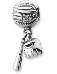 Sterling Silver Reflections Baseball, Bat & Glove Dangle Bead QRS1941