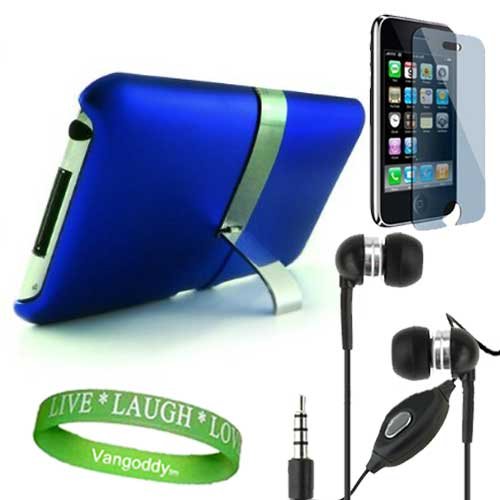 5 Item Bundle for Apple iPod Touch 3rd generation: includes Blue Custom Case with Durable Metal Kick Stand + iTouch Earphones with Microphone + Screen Protector + iPod Earphones with Microphone + Live*Laugh*Love WristBand!!!