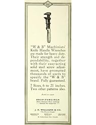 Home: 1921 Ad Drop Forged W&B Machinists Knife Handle Wrenches J.H. Williams Steel - Original Print Ad - Authenticated