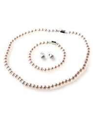 Hydia Natural White Pearls Wedding Jewelry Set 925 Sterling Silver with Gift Pouch