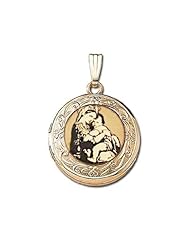 Solid 14k Yellow Gold Round "Blessed Mother" Picture Locket Over 3/4 inch x 3/4 in