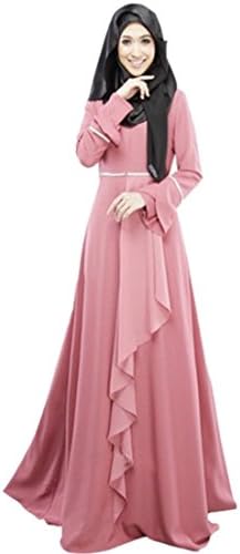Women Vintage Kaftan Abaya Islamic Muslim Cocktail Womens Long Sleeve Long Maxi Dress (M, 1-Pink)