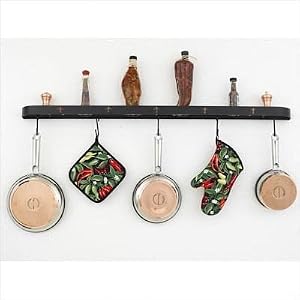 Fleur de Lis 24 Wall Mounted Pot Rack Finish Accent: Gold Accents, Base Finish: Powder Coat Rust by