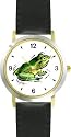 Green Frog Animal - WATCHBUDDY&reg; DELUXE TWO-TONE THEME WATCH - Arabic Numbers - Black Leather Strap-Children's Size-Small ( Boy's Size & Girl's Size )