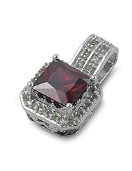 Princess Cut Square Solitaire Pendant Garnet Cubic Zirconia Sterling Silver 925