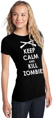 Juniors Keep Calm and Kill Zombies Tee in black- Medium,Black