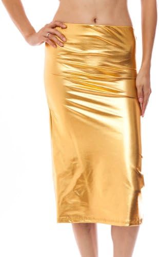 Gold Color Shiny Liquid Long Skirt Elastic Waist Band
