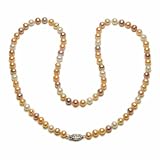 Sterling Silver Natural Pastel Multi-Color Freshwater Cultured Pearl A Grade  5.5-6mm Necklace, 20