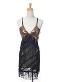 Anna-Kaci S/M Fit Golden Sequins Fringe Bodice Black Sexy Short Mini Dress