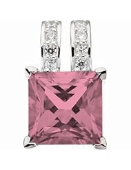 14K White Gold Princess Cut Pink Tourmaline and Diamond Pendant -- LIFETIME WARRANTY