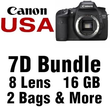 Canon EOS 7D Digital SLR Camera 4 Lens Kit with 18-55mm IS, Fisheye 0.18x, DSLR Spy Lens, 58mm 2X Telephoto, 16 GB and More