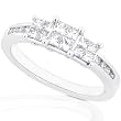 1/2ctw Three Stone Princess & Round Diamond Engagement Ring (GH/I1-I2) in 14kt White Gold