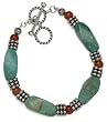 Sterling Silver Carnelian & Olive Green Turquoise Bracelet, 7.5-8"