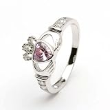 OCTOBER Birthstone Silver Claddagh Ring LS-SL90-10. Made in Ireland.