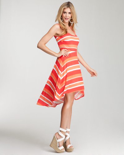 bebe Sleeveless Hi-Lo Stripe Dress