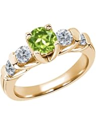 1.78 Ct Round Green Peridot G/H Diamond 18K Yellow Gold Ring